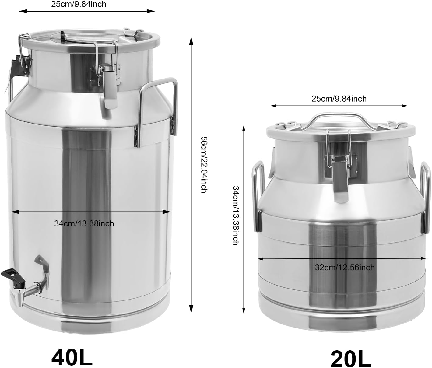 Stainless Steel Milk Can Bucket 20L with Faucet, 201 Food-Grade Jug for Wine, Beer, Oil Storage, Silicone Seal, Durable Liquid Canister, Silver Finish