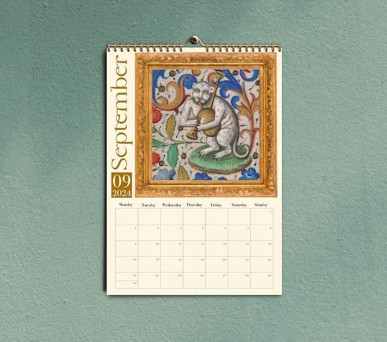 Miniatura 3 de Weird - Calendario medieval de gatos 2024, calendario divertido, calendario medieval extraño de pared de gatos, calendario de pared 2024 con lindos