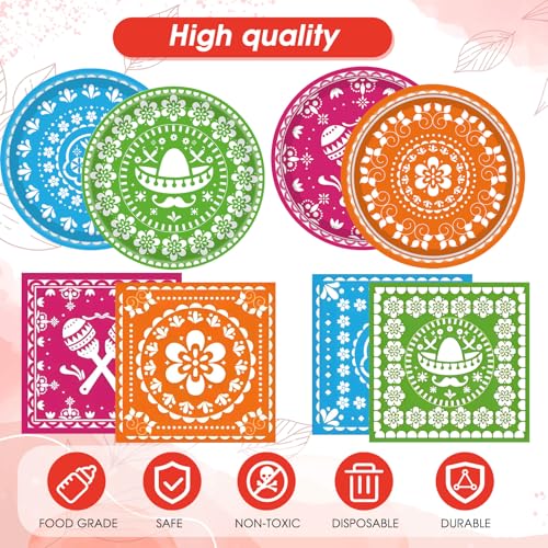 Image of 81PCS Mexican Fiesta Party Decorations Mexican Cinco De Mayo Party Decorations Supplies Mexican Disposable Paper Plates Napkins Mexico Plastic Tablecloth Fiesta Ware Dinnerware for Taco Party Decor