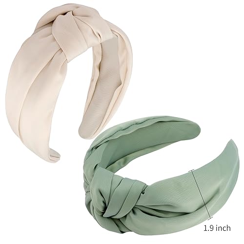 Miniatura 7 de VELSCRUN Blanco, verde, paquete de 2 diademas de satén para mujer, diseño de turbante elástico, antideslizante, para accesorios de peinado