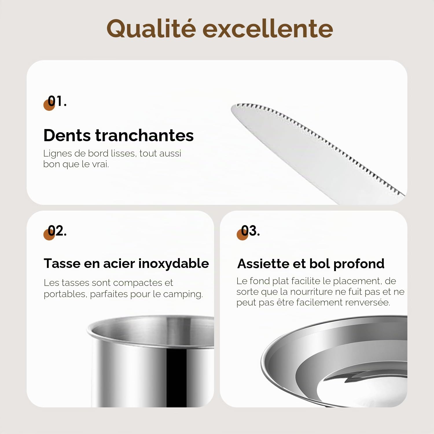 Tissting 24 Pièces Lot de Ustensiles de Cuisine de Camping pour 4 Personnes, Kit Cuisine de Camping, Vaisselle de Camping en Acier Inoxydable avec Assiettes, Tasses, Cuillères, Fourchettes Couteaux