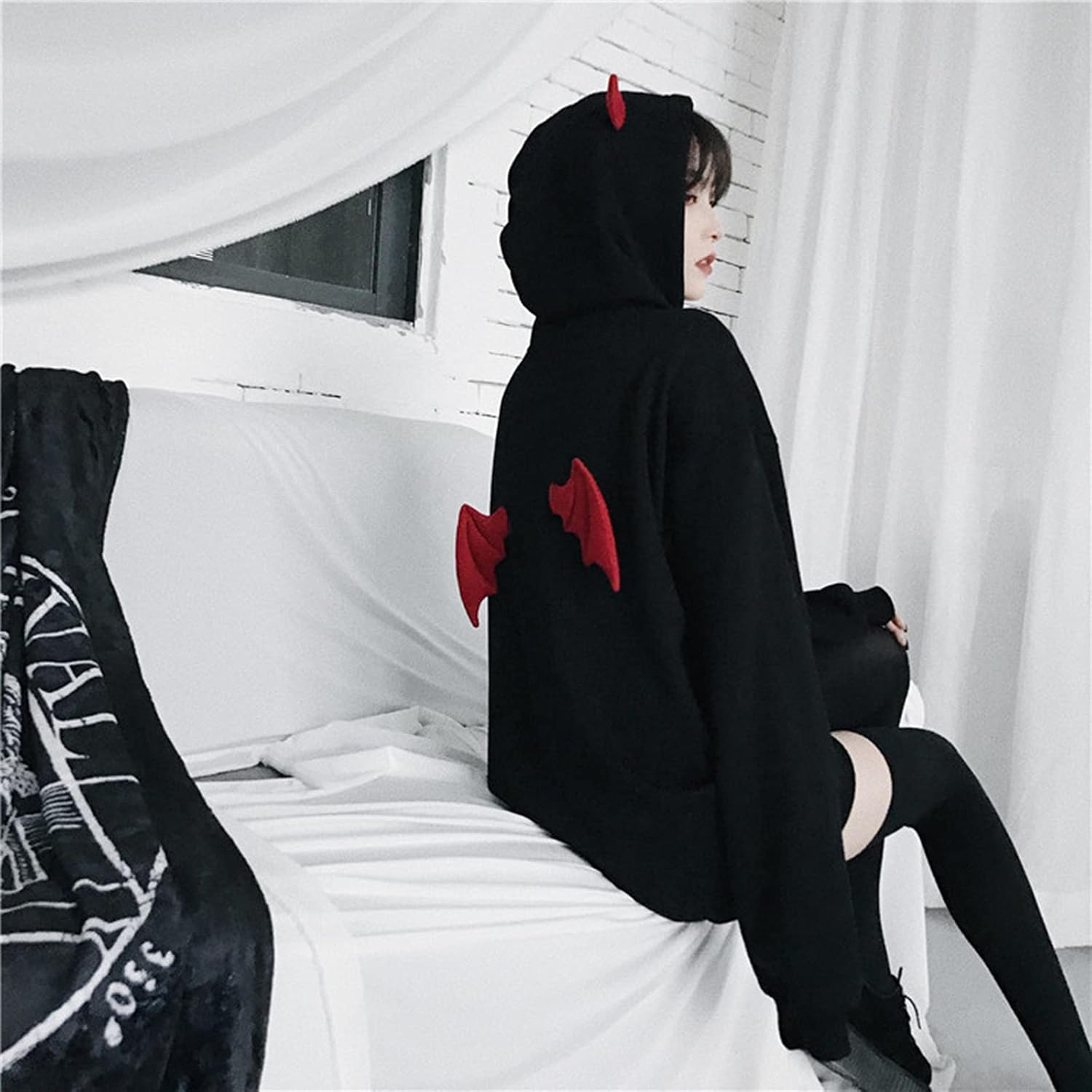 YEMOCILE Women Devil Wing Hooded Sweatshirt Casual Loose Long Sleeve Hoodies Pullover Tops - Image 4