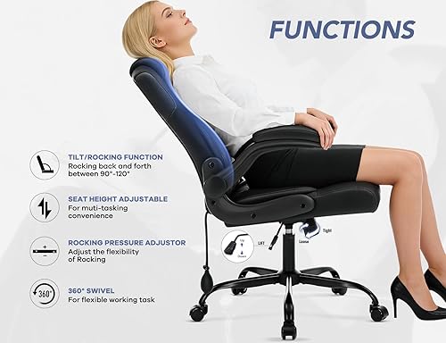 Miniatura 6 de Silla de oficina con soporte lumbar inflable ajustable, silla de escritorio ergonómica de cuero para computadora con brazos abatibles, bloqueo