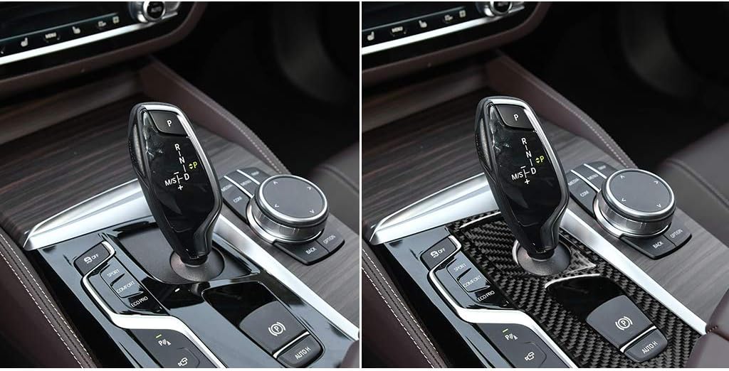 2pcs/Set Black Carbon Fiber Car Center Console Gear Shift Panel Cover Sticker Interior Trim Decal Set Compatible with BMW 5 Series G30 2017 2018 2019 2020 2021 2022 2023 2024 Decorative Accessories