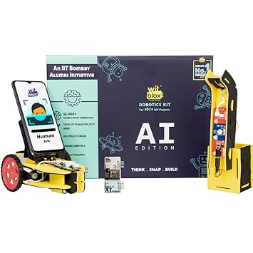 WitBlox Robotics Kit with AI (Artificial Intelligence), Science Kit for Kids 8 years+|| 2 Free Live 1-1 Classes worth Rs 1500 || More than 101 projects can be built with 65 parts || Plug & Fit Modular Electronics blox circuits for creating multiple circuits & logic ||Build Projects related to Facial Recognition, Object Detection ||Perfect Product for introducing Computer Vision & Robotics to children ||Compatible with Arduino ||Best Educational Birthday Gift toys for boy, girl & kids