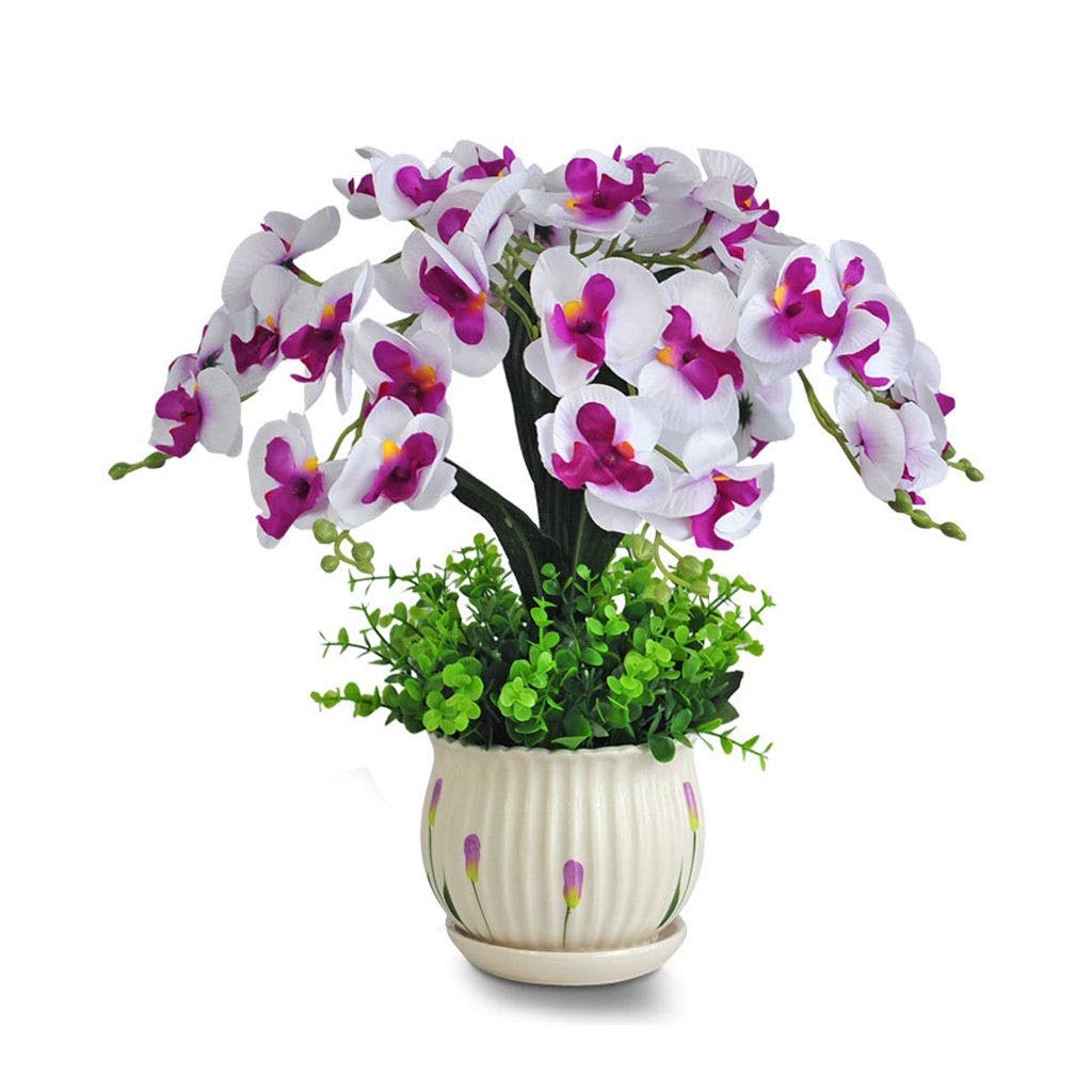 XDLEDMKIZ Artificial Flowers Artificial Phalaenopsis With Vase Fake Flower Set, Artificial Flower Bonsai Fake Flower Orchid, Home Artificial Potted Decoration Fake Flowers