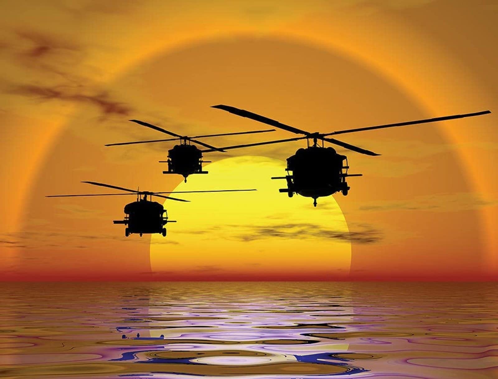 5D Diamond Painting Kits for Adults,Three Helicopters at Sunset Sea Full Drill Crystal Rhinestone Diamond Art Gem Painting，Diamond Painting Animals for Home Wall Decor -15.7×19.7inch(Round Drill)
