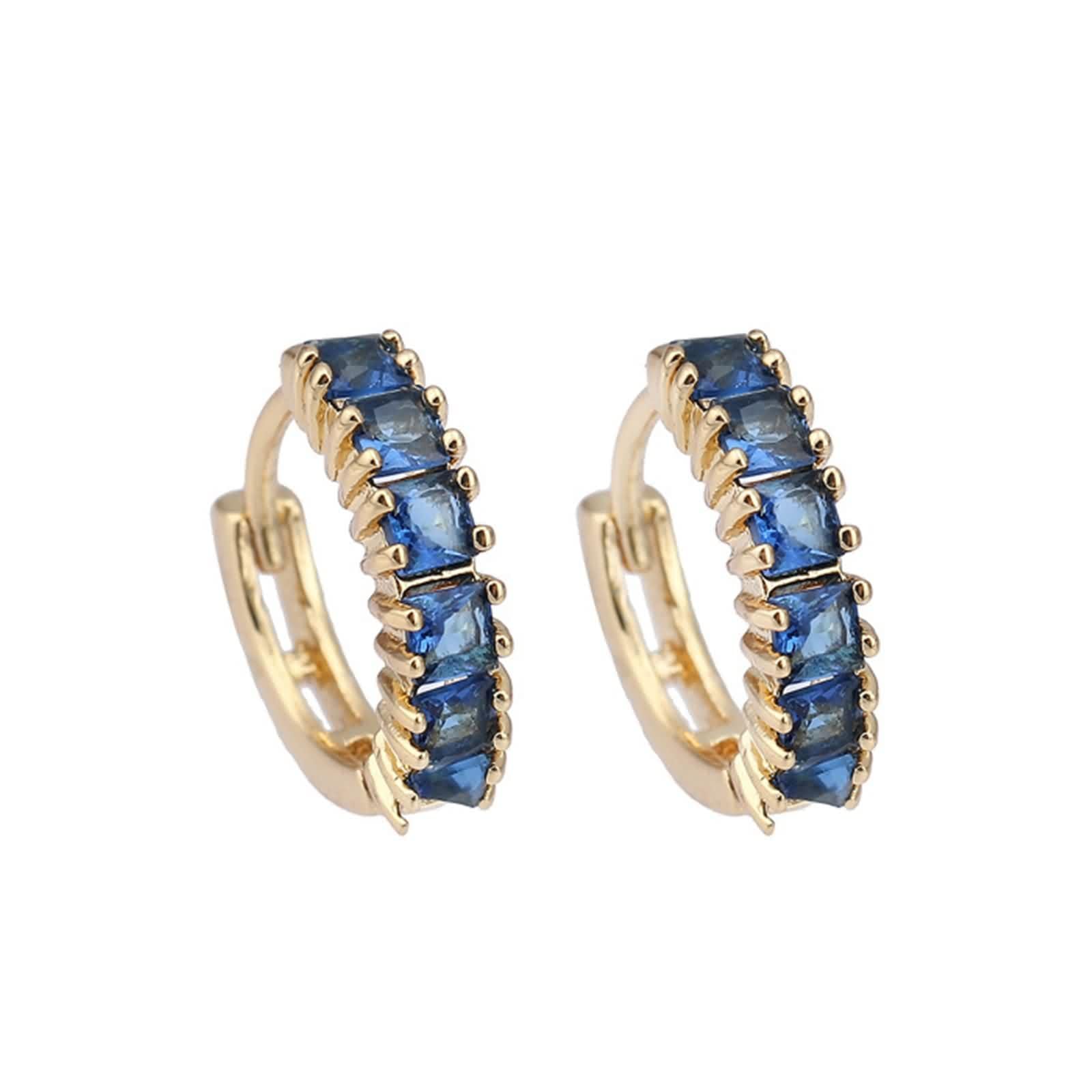 Pendientes de mujer de oro amarillo 9 K 375, azul laboratorio creado con zafiro, aro de aro de aro de corte cuadrado, pendientes de mujer pequeños Au375 oro auténtico joyas