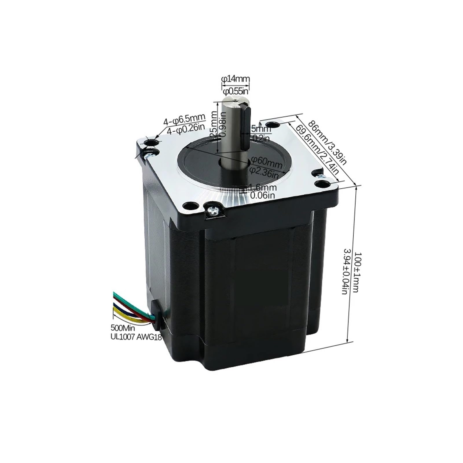 Nema 34 Open Loop Stepper Motor 2 Phase 86HS100 6.8N.m 5A 971ozin 4-Lead DC Engine with 14mm Shaft(with Brake)