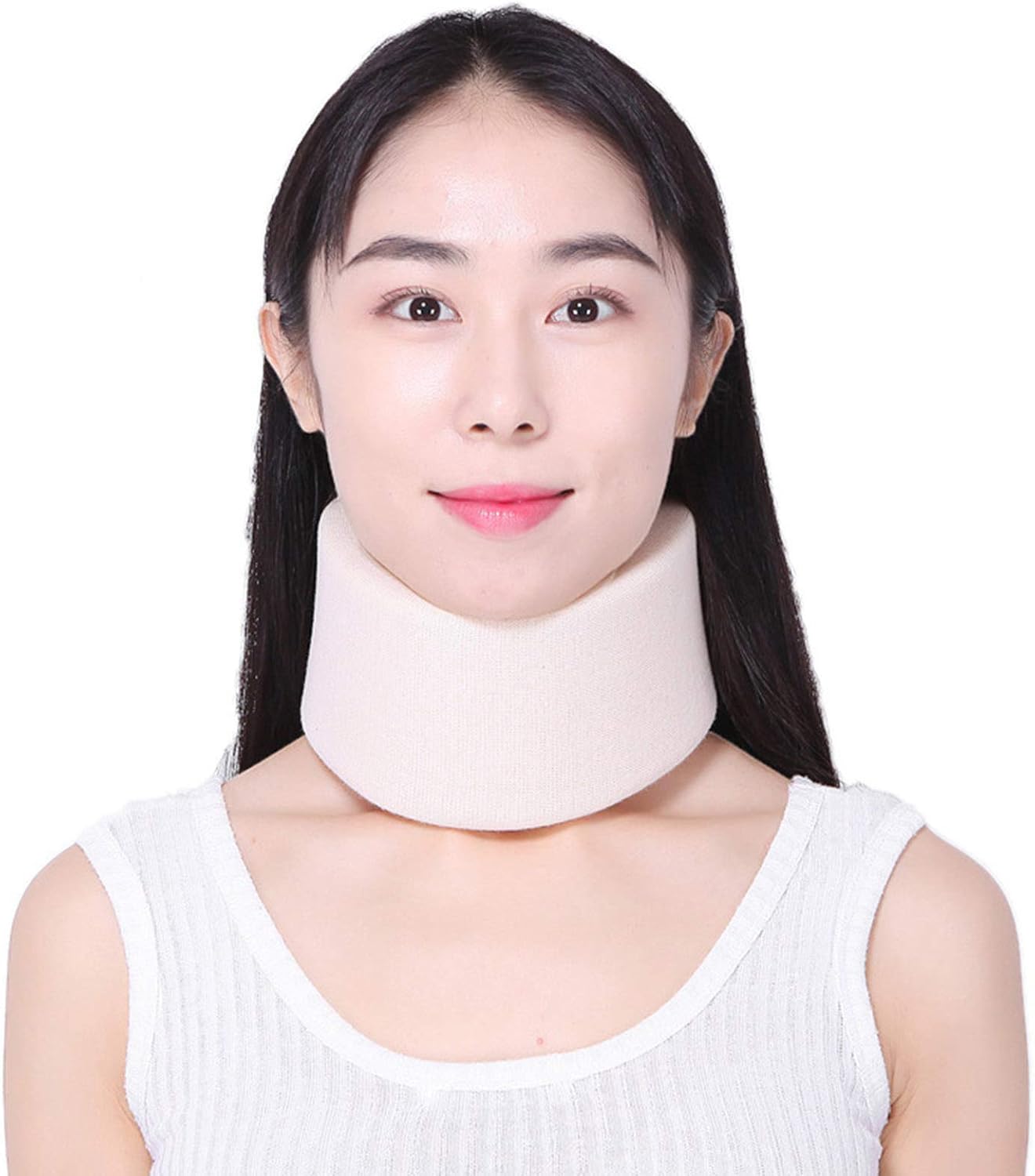 LOVEHOUGE Ortesis De Cuello,Collarín Cervical De Espuma,Collar Cervical Suave Ajustable,Alivia El Dolor Y La Presión En La Columna (3,5 Pulgadas De Ancho),Blanco,S