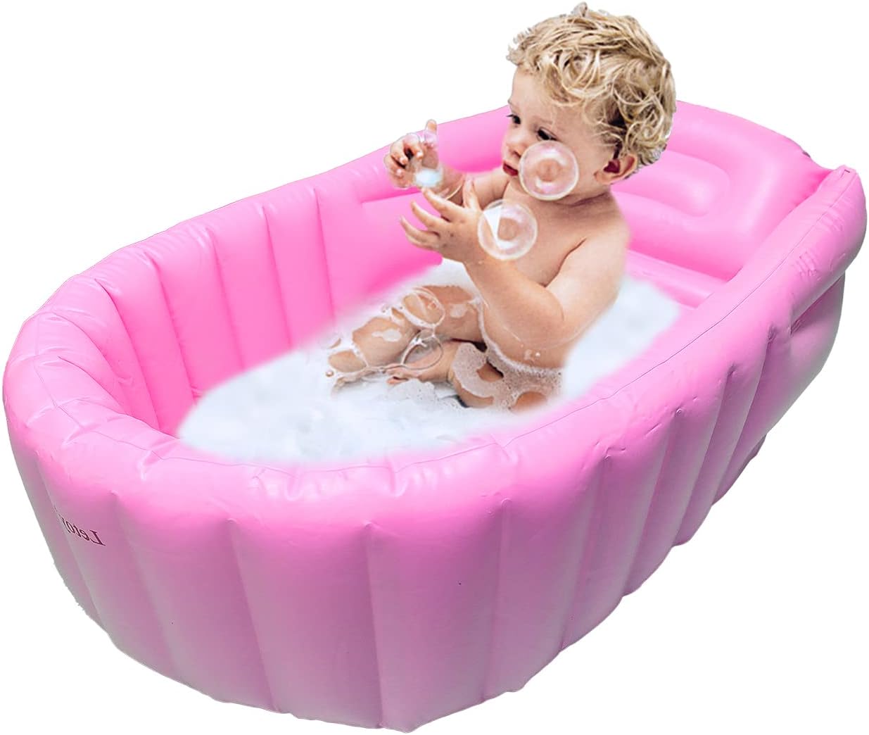 Infant Inflatable Tub, Portable Toddler Tub, Non-Slip Neonatal Tub, Baby Tub Seat, Built-in Air Pump Foldable Shower Tray Travel Tub (Pink)
