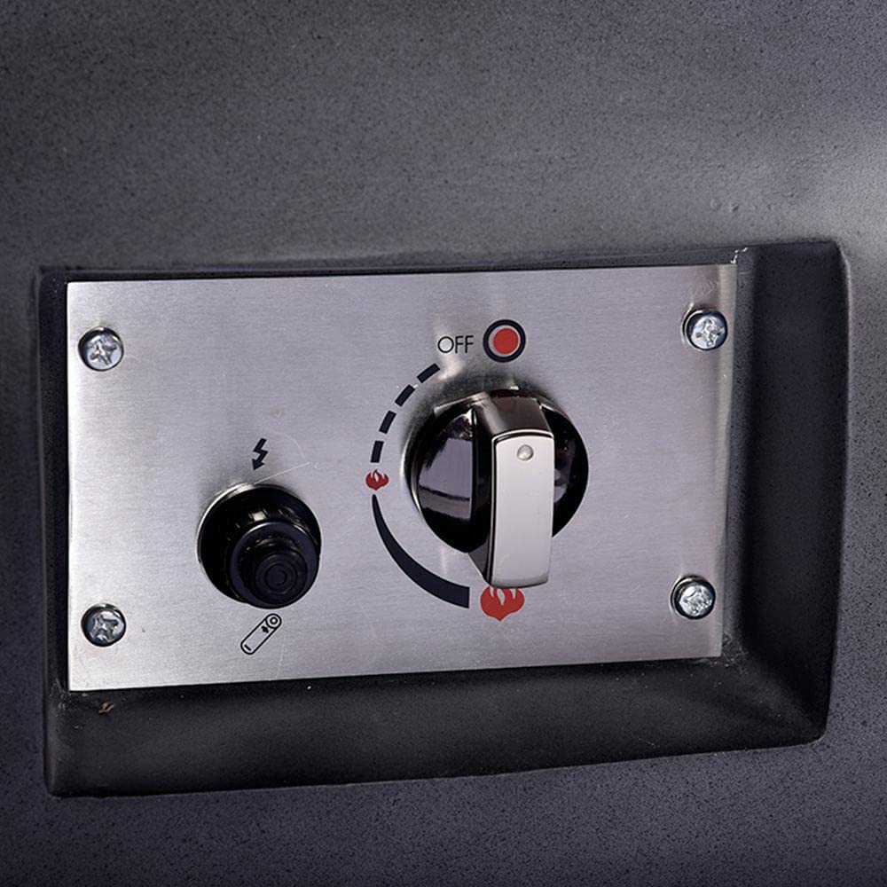 Riscaldatore a gas per esterno ATENA | Stufa a pavimento da 14 kW (120mq) con coperchio bruciatore e copertura antipioggia + Pietra e Legna decorativa