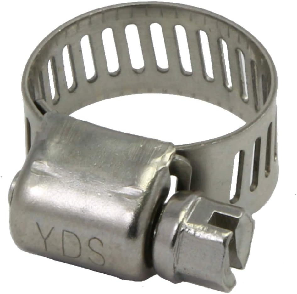 - YDS All 300 Grade Stainless Steel Mini Hose Clamp, Worm Drive, SAE Size 2, 1/4" to 1/2" Diameter Range, 0.35" Bandwidth (Pack of 10)