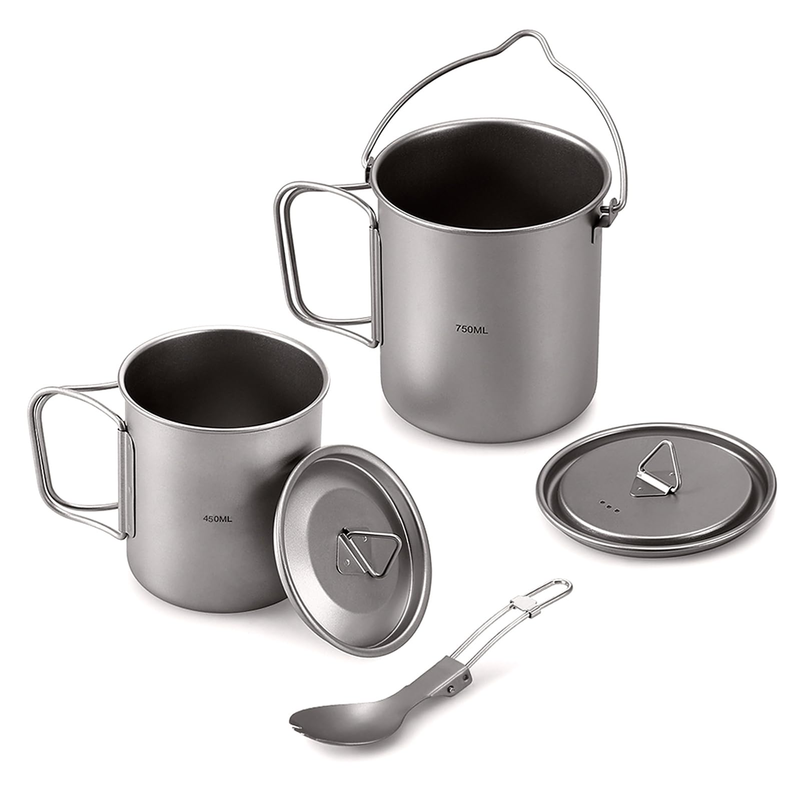 750 Ml Titan-Wasserbecher mit Deckel und Griff – Leichter Topf für Camping, Wandern, Rucksackreisen