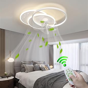 Ceiling Fan with Lighting White 95 W Rectangular Creative Dimmable Ceiling Light with Fan Silent with Remote Control 6 Gang Chandelier Fan Living Room Bedroom Dining Room