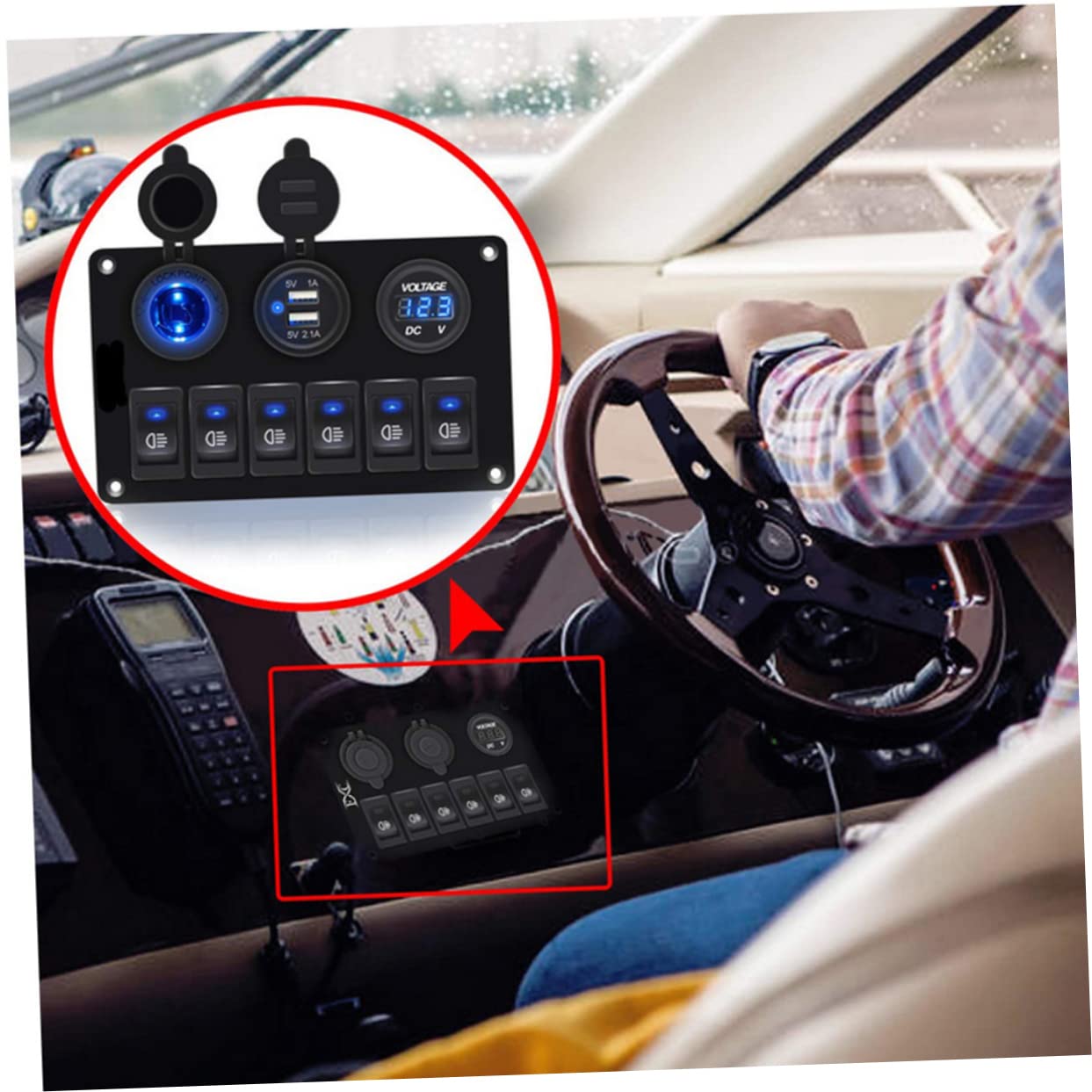 Tofficu Position Switch Panel Boat Panel Switch for Truck Rv Yacht Modification Circuit Breaker Voltmeter Display