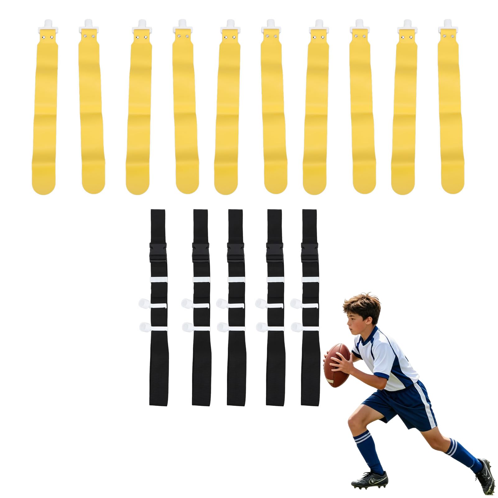 HERCHR 5 Sets Adjustable Flag Football Belts, Each Flag Football Belt with Adjustable D Ring and 2 Flags, Universal Football Belts Race Sports Gaming Waist Flag for Youth & Adults (Yellow) — image 1
