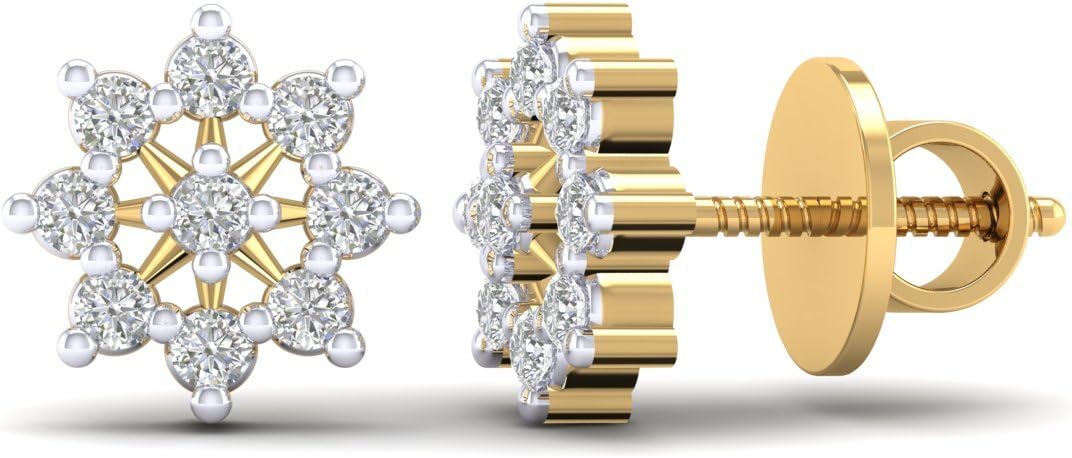 14K Yellow Gold Plated Round Cut AAA+ Cubic Zirconia Flower Style Mini Stud Earrings