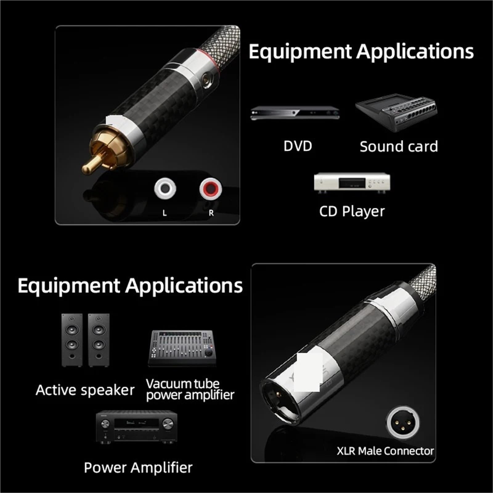 Cavo audio HiFi da 2RCA a 2XLR Cavo audio OCC placcato argento da 3 pin XLR femmina a RCA maschio for cavo patch amplificatore altoparlante(2RCA to 2XLR Male,0.5m)