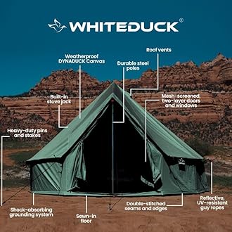 WHITEDUCK Regatta Canvas Bell Tent- w/Stove Jack, Waterproof, 4 Season Luxury Outdoor Camping and Glamping Yurt Tent (Olive, 10' Water Repellent)