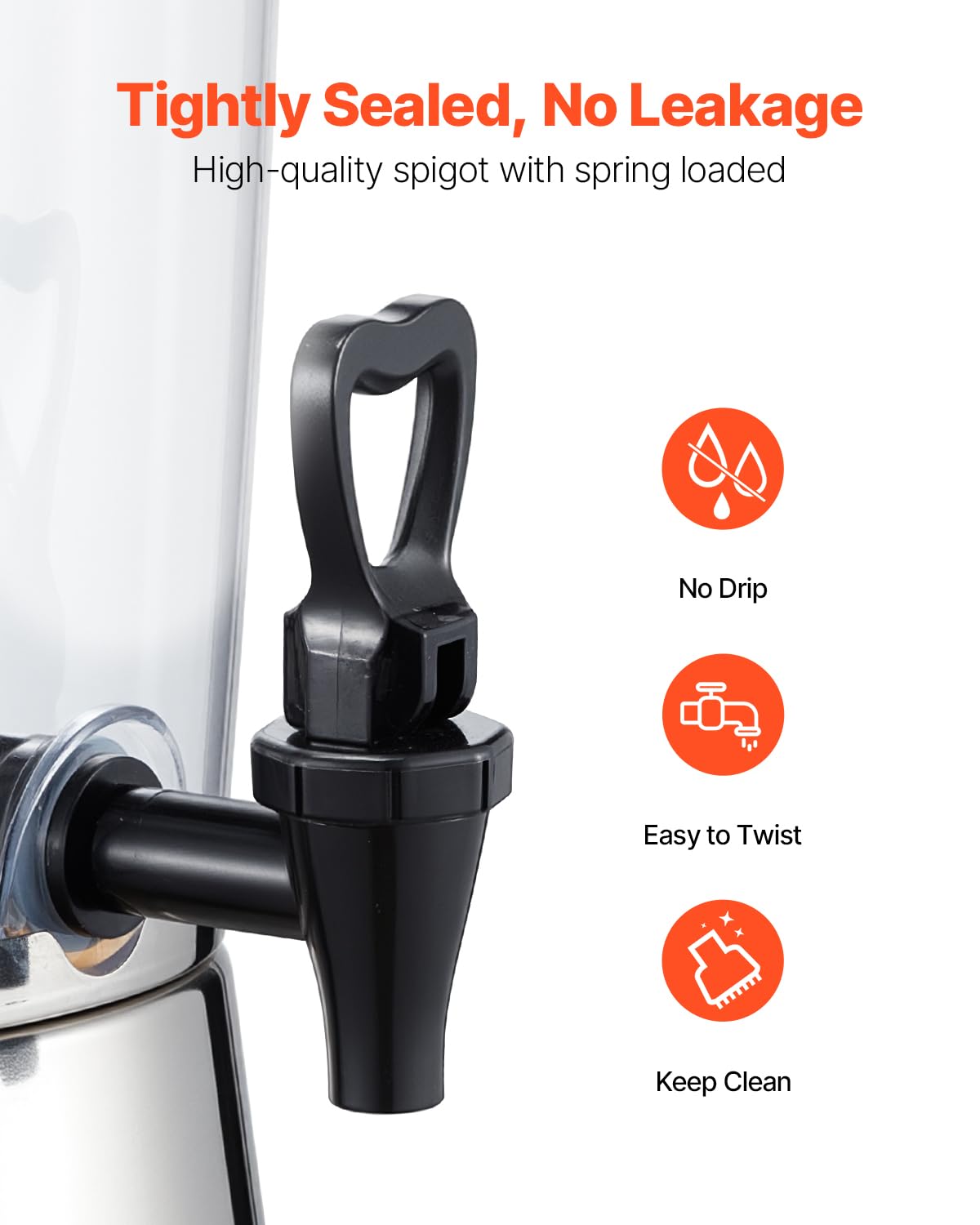 VEVOR Distributeur de Boissons Capacité 8 L, Fontaine à Eau en Acier Inoxydable et Plastique, avec Robinet et Compartiment à Glace, Distribution de Jus Limonade Thé Glacé, pour Restaurants Cafés
