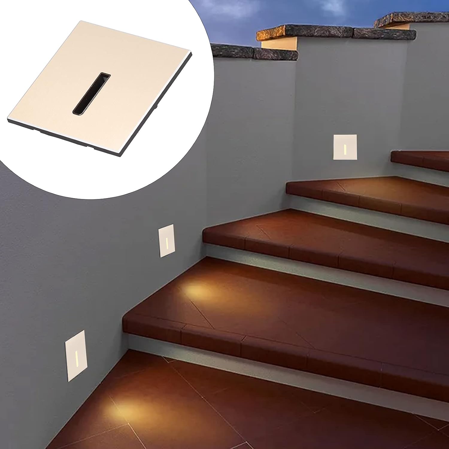 VINGVO LED Stair Light, Recessed Step Light, Understep Lighting 3000K Warm White 1W with High Strength ABS Shell, Ideal for Stairs Hallway Corner Outdoor (Gold)