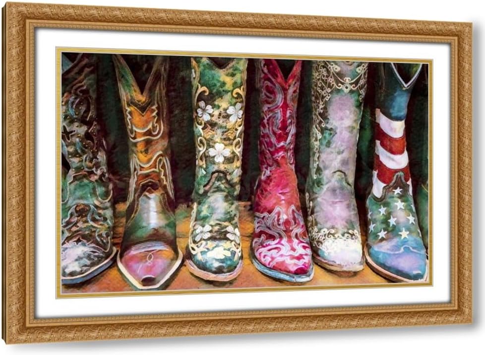 ArtDirect Modern Western Boot Line Up Custom Framed Art Print Giclee Print or Canvas Options with Various Sizes and Customization by GST