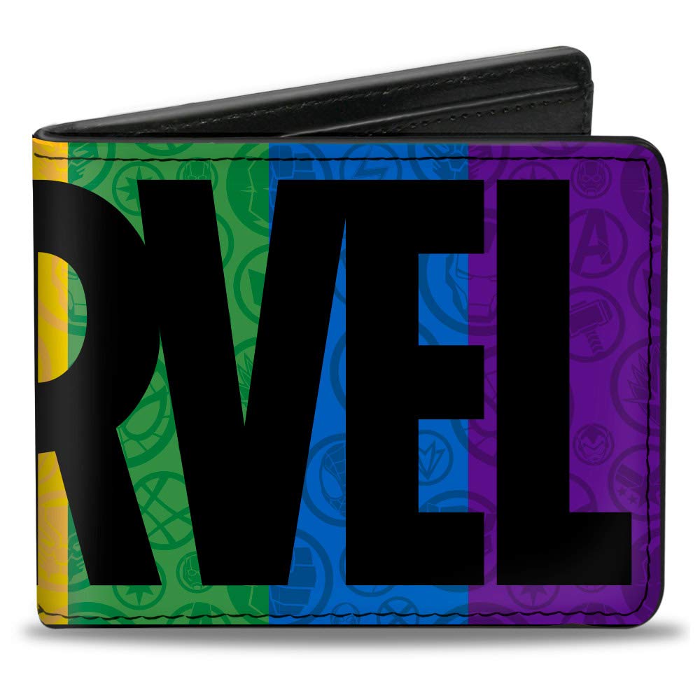 Buckle-DownMen's Comics Wallet, Bifold, Marvel Brick Rainbow Black, Vegan Leather, 4.0" x 3.5"