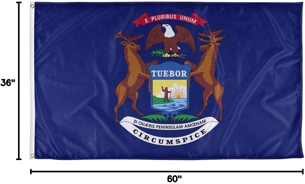 Vispronet - Michigan State Flag - 3ft x 5ft Knitted Polyester, State Flag Collection, Made in the USA (Flag Only)