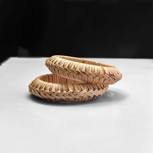 Miniatura 5 de Pure Hands Juego de pulseras tejidas a mano con forma de cuña ecológica, 2 pulseras de ratán trenzadas para mujer, accesorio de moda sostenible,