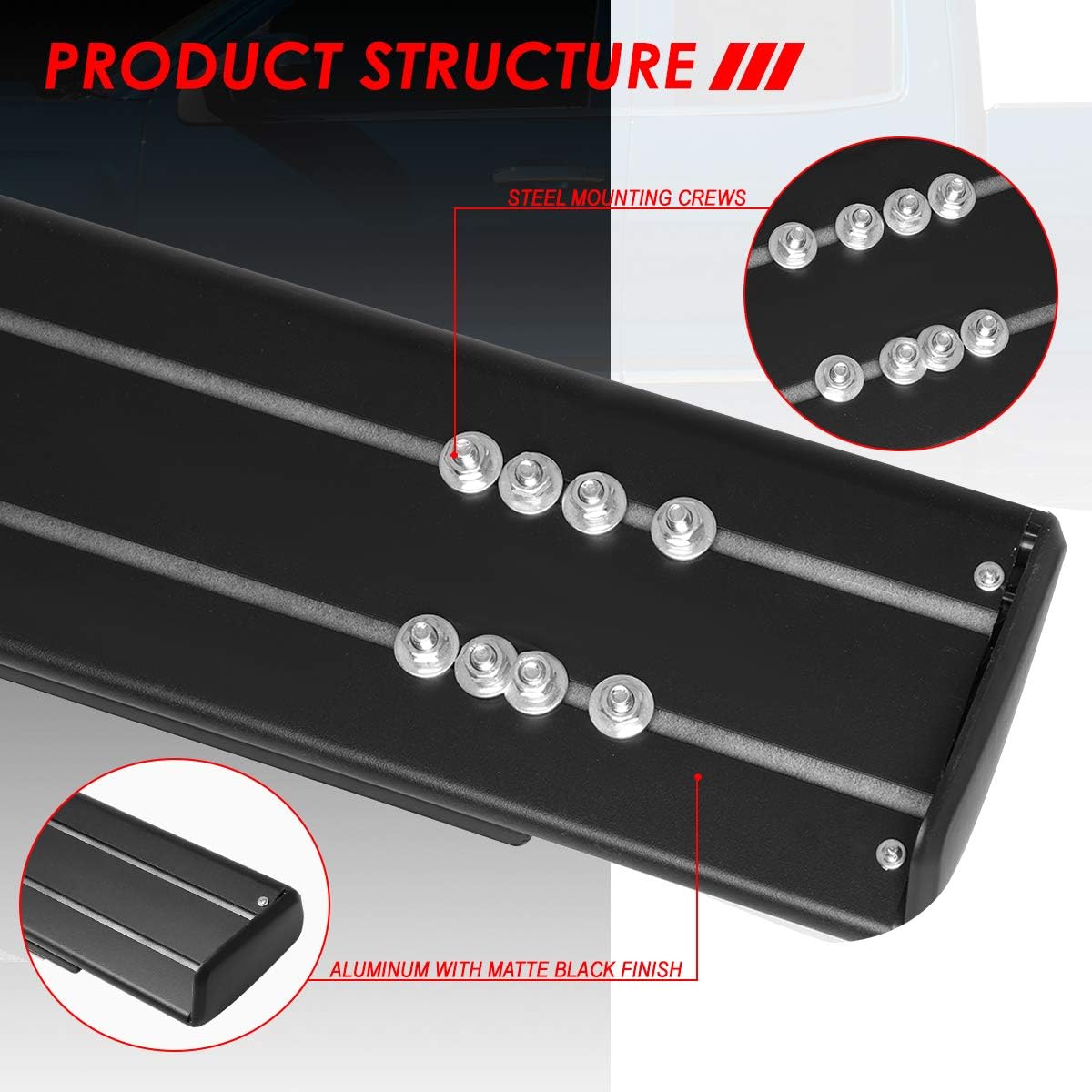 6 Inches Side Step Nerf Bar Running Boards Compatible with Chevy Silverado GMC Sierra Extended Cab 07-19, Aluminum, Black Powdercoated