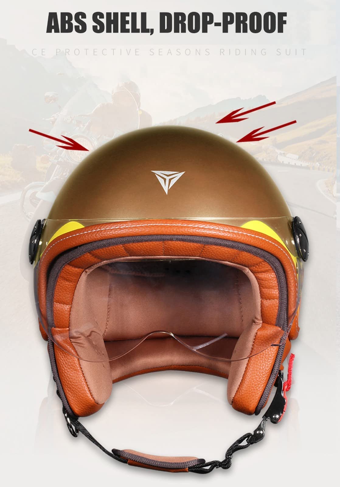 Casco Jet, Casco Piloto Vintage Casco Scooter Adulto Cara Abierta Casco Moto Certificado ECE E,X-Large