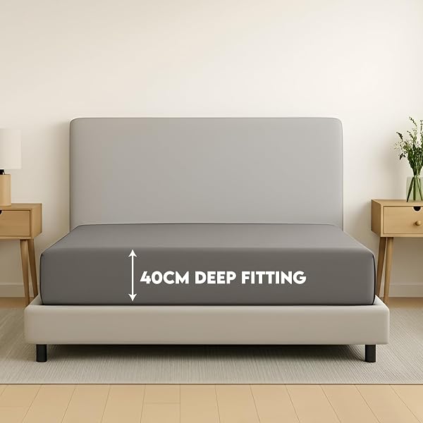 Moonlight Bedding King Size Fitted Sheets 40 Cm Extra Deep Pocket Grey Bed Sheets 16 inch Ultra Soft Bottom Sheet Brushed Microfiber Breathable Shrinkage and Fade Resistant - 2