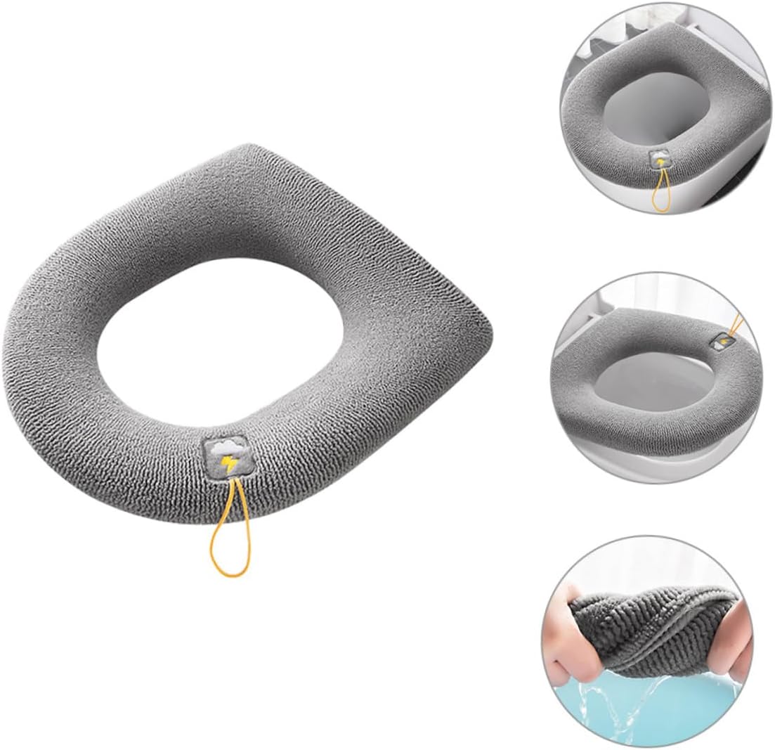 VOSAREA Soft Stretchable Toilet Seat Cover Cushion Pad Comfortable Warmth for Bathroom Washable Material Convenient Handle Design for All Seasons