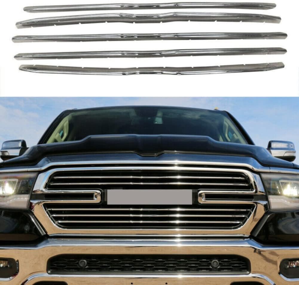 NINTE Grill Cover for 2019-2022 Dodge Ram 1500 Grille Chrome Overlay Inserts 5 Pieces ABS Trim