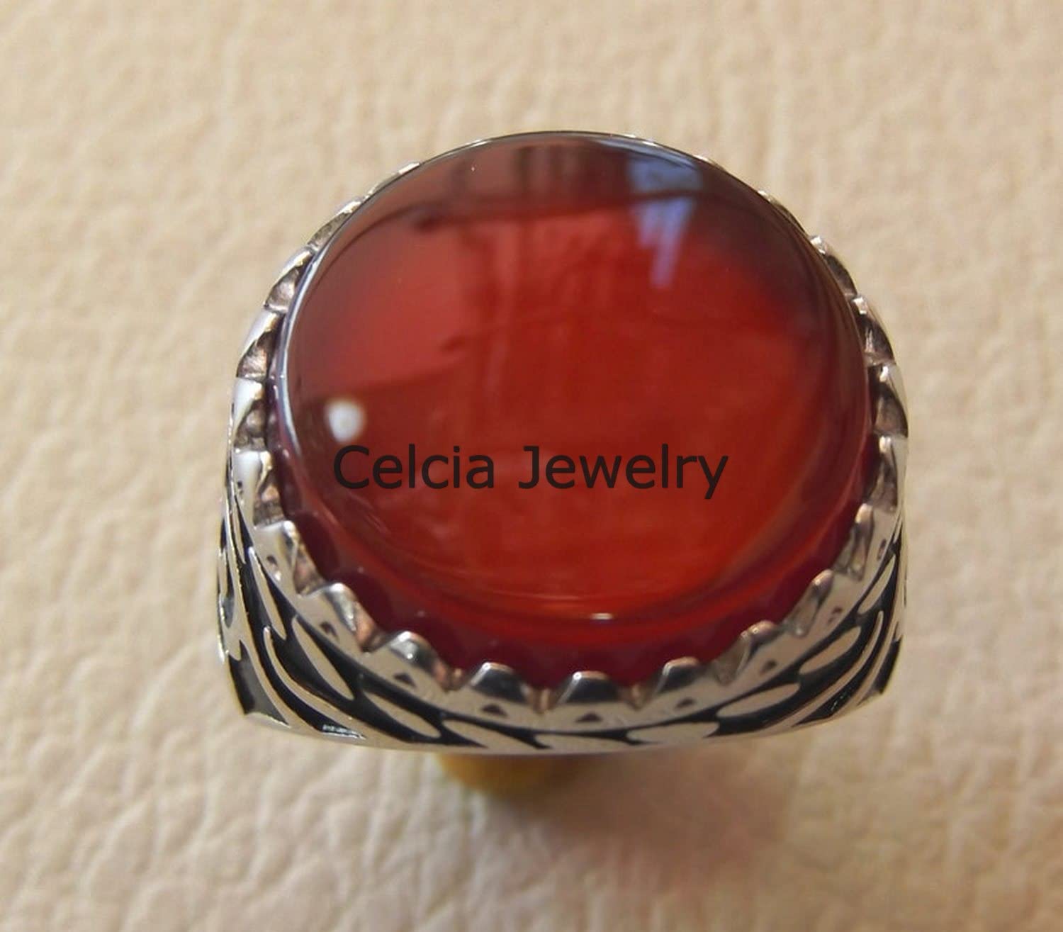 Natürlicher Karneol roter Edelstein runder Ring, massiver 925er Sterlingsilber, Hochzeitsgeschenkring, Siegelring, Versprechenserklärungsring, silberner Emaillering, Herrengeschenke (Karneol)
