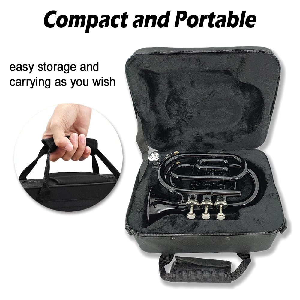 Yinfente Trompette B Plate De Poche Pour Débutant - Doré Avec Étui, Embouchure 7C Et Accessoires