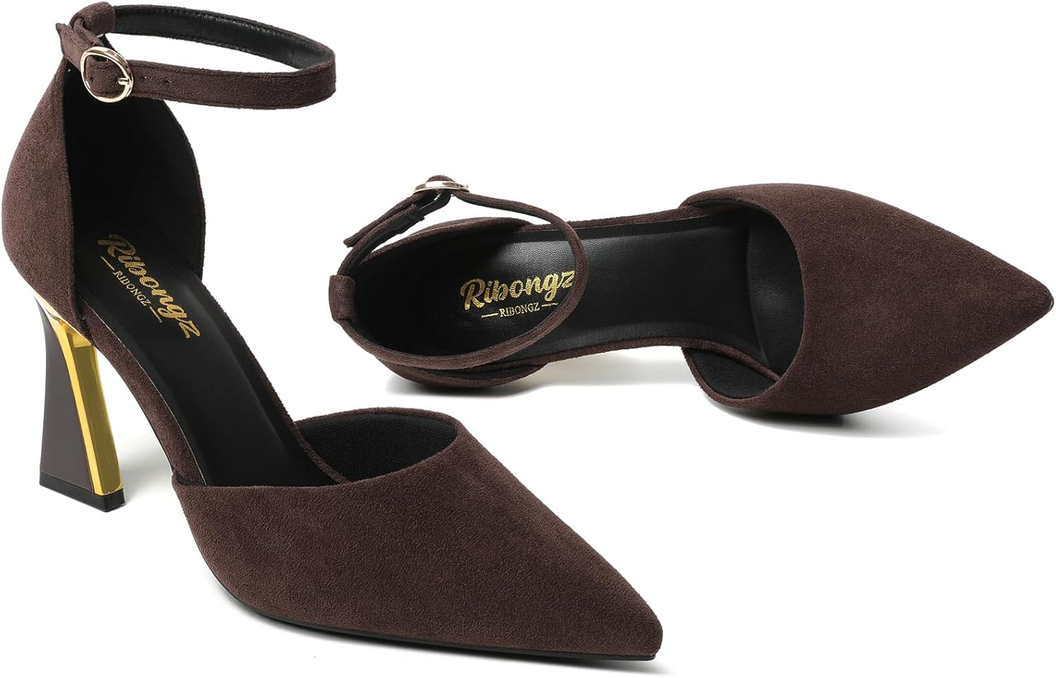 RIBONGZ Women's Closed Pointed Toe Heels Ankle Strap High Pumps Elegant Strappy Stiletto Dress Shoes for Work Party Evening Casual Office - Image 4