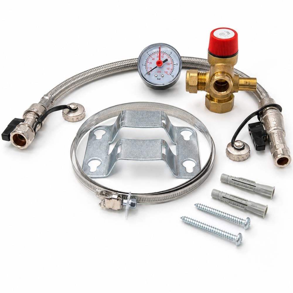 Lavatap Brass Sealed System Kit 3 Bar For Central Heating Expansion Vessels With Filling Loop, Pressure Gauge, Relief Valve And Bracket