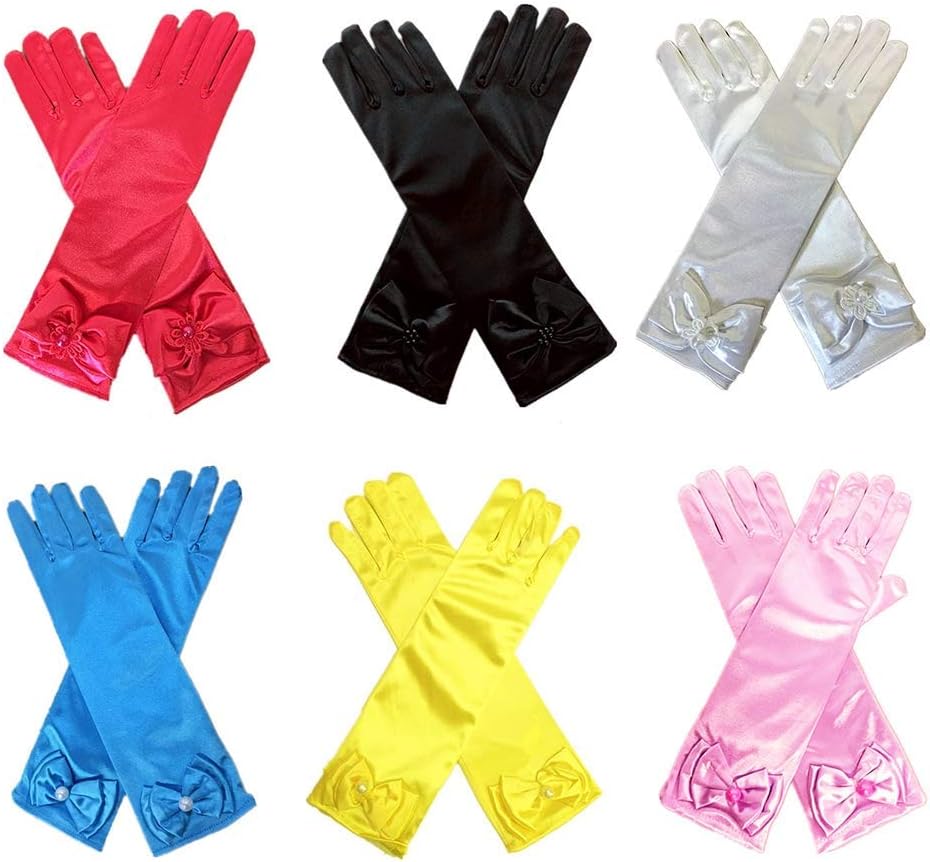 Kindersatin-Handschuhe Mit Schleife - Elsa-Anna Prinzessinnen-Stil 29cm