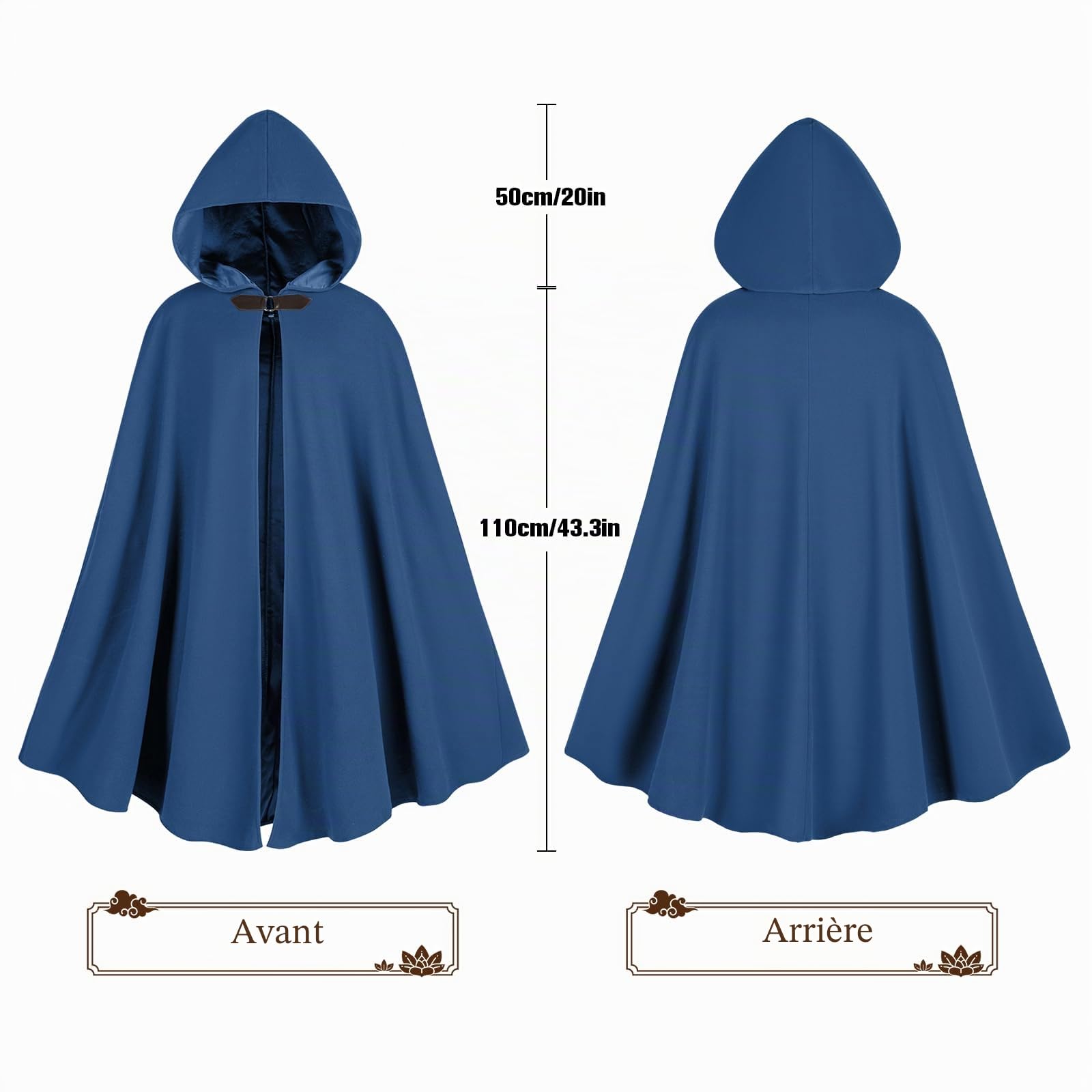 Cape de Renaissance avec capuche médiévale pour homme et femme, costume d'Halloween
