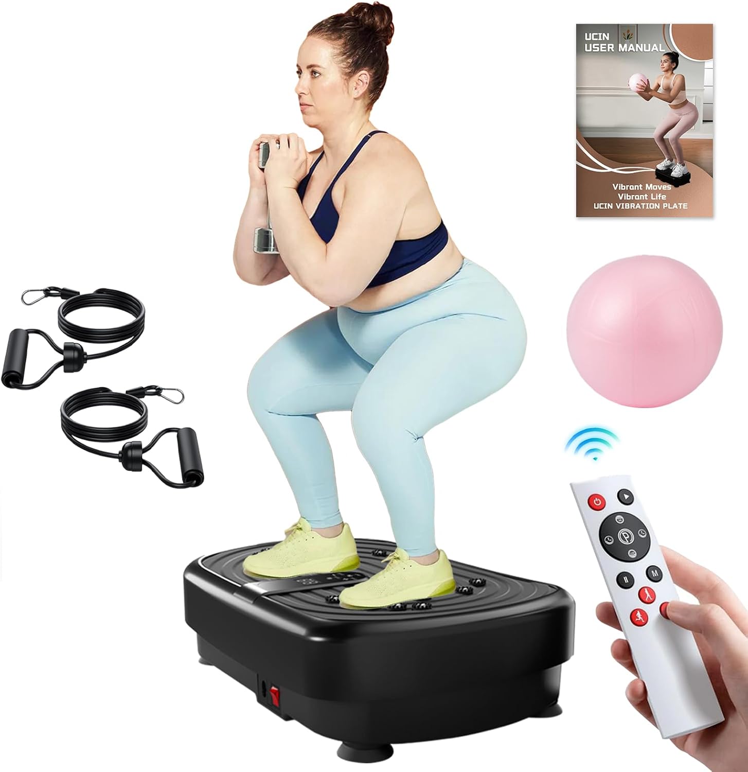 UCIN Vibration Plate Exercise Machine, Vibration Plate for Lymphatic Drainage, 330 Lbs Capacity Vibrating Plate for Weight Loss Home Fitness with Resistance Bands/Pilates Ball Plate -Black