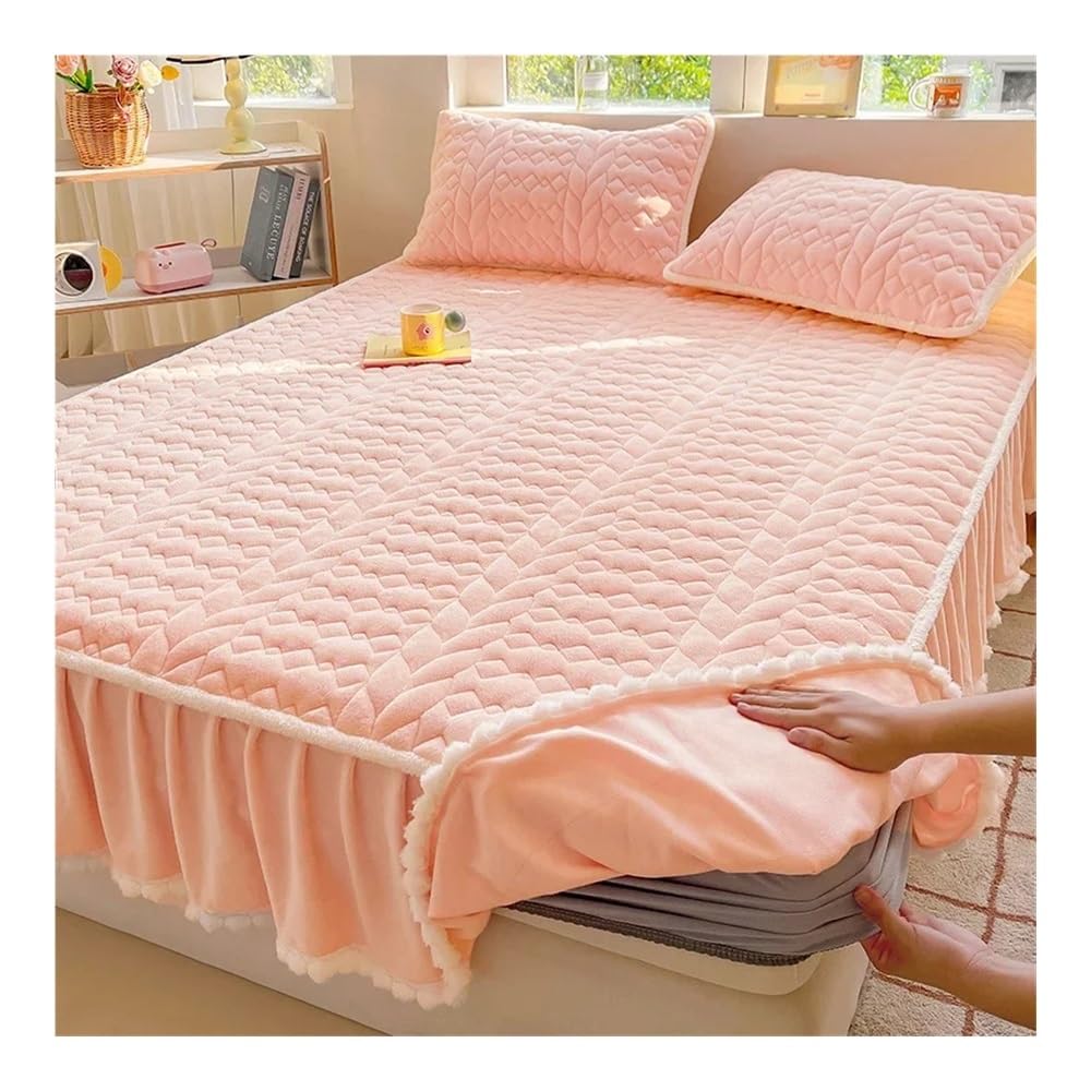 Mantovana giroletto in pile di cotone imbottito di classe A, per materasso, per palle di pelo, copertura protettiva in tinta unita (rosa, 200 x 220 cm, 1 pezzo)