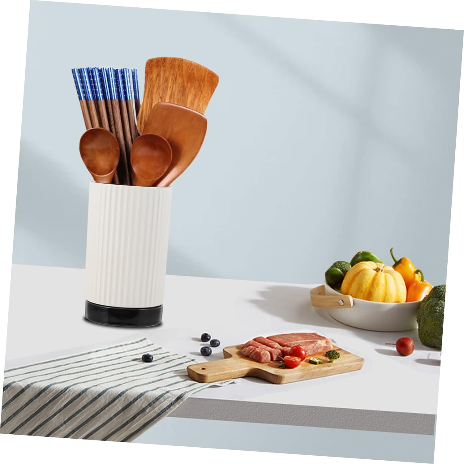 Ceramic Chopstick Holder White Lightweight Multipurpose Utensil Organizer with Bottom Drain Design for Kitchen Countertop Flatware Storage and Chopstick Organization