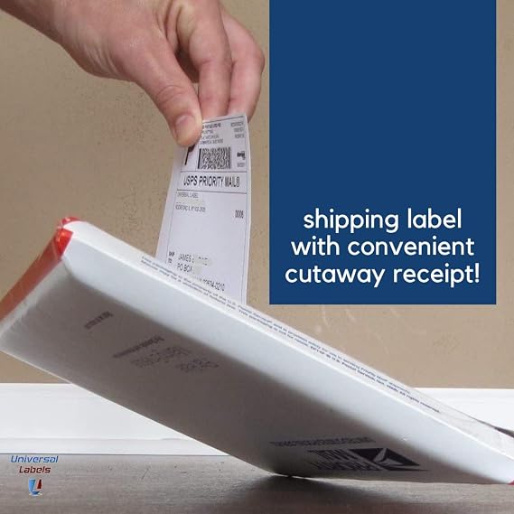 USPS Click N Ship Labels, 100 Count, 8.5 x 11, 2 Labels Per Sheet | Tear Off Receipt, Self Adhesive, For Laser & Inkjet Printers, Bright White, Universal Labels