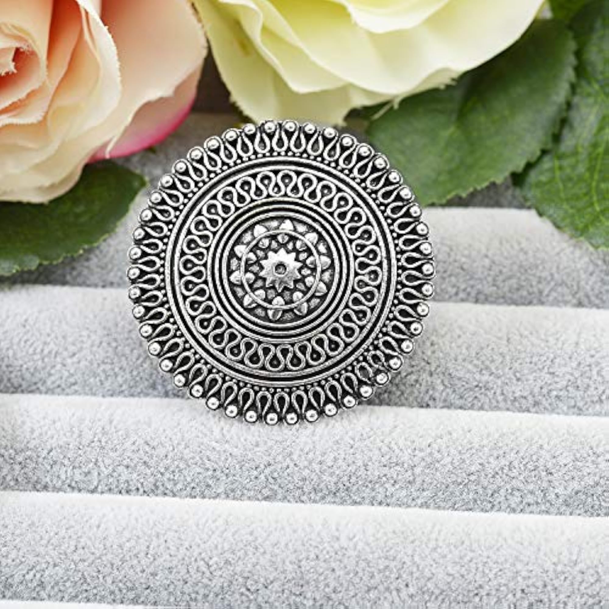 Oxidised Silver Earrings with Ring Combo Set