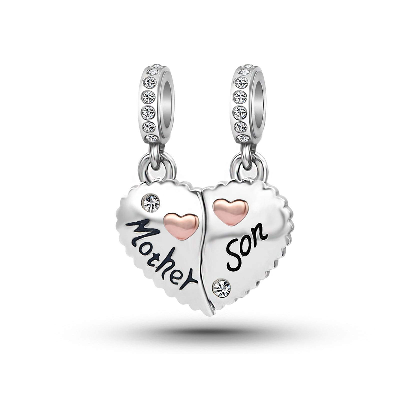 Mother Daughter Son Sisters Best Friends Bestie Rose Gold Heart Puzzle Dangle Birthday Charms Compatible with Pandora Bracelet-image-12
