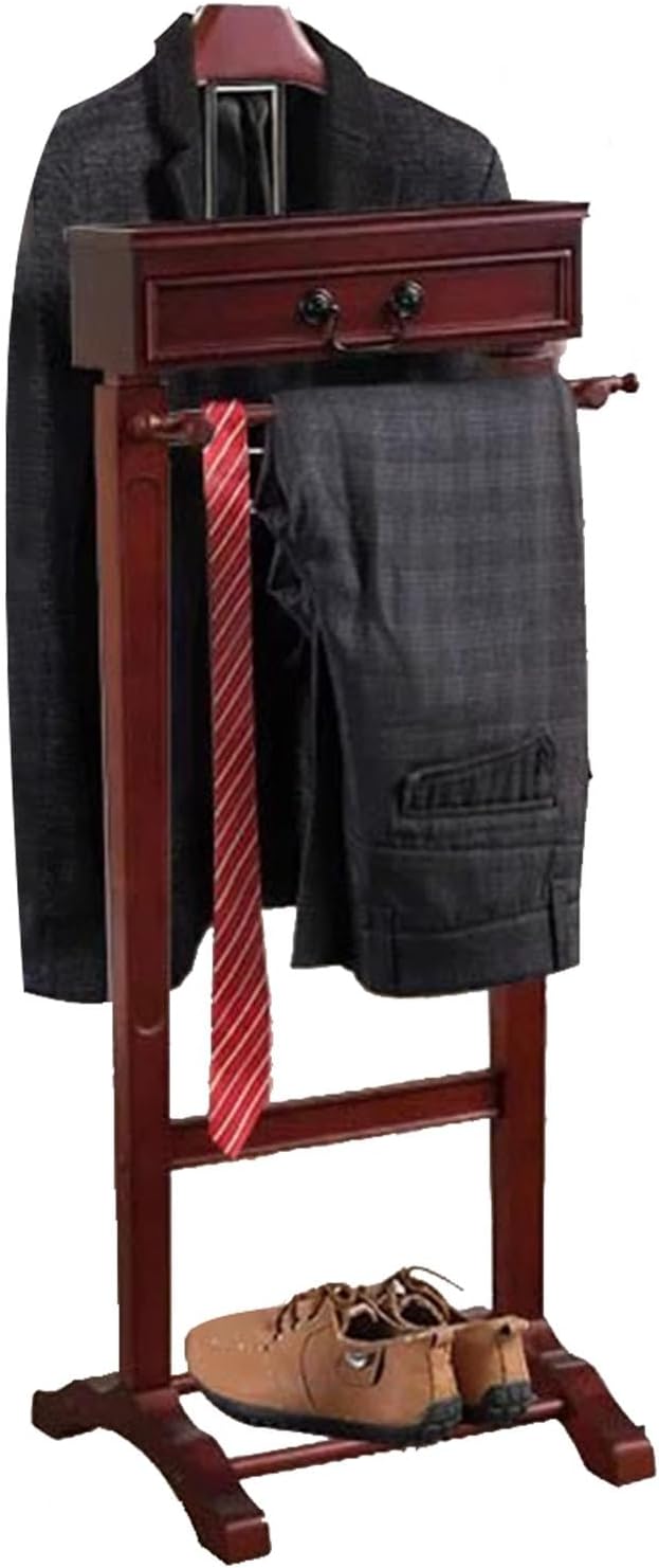 Clothes Valet Stand for Bedroom Wooden Valet Stand with Drawer and Tray Garment Rack for Men Women Entryway Commercial Durable Organizer