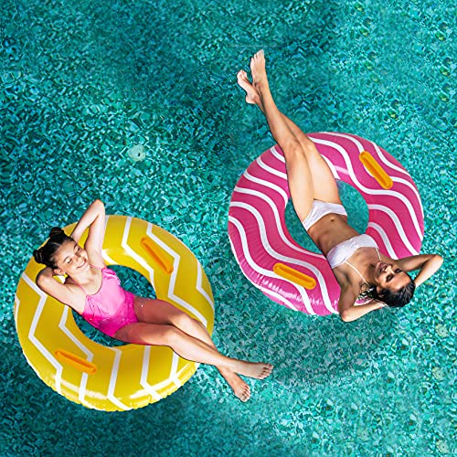 2 Pack Inflatable Pool Tubes With Handles, 39” Inner Tubes For Floating For Adults, Yellow Pool Floaties For Adult, Beach Swimming Ring And Party Toys For Kids Children Teens Adults #TOP1