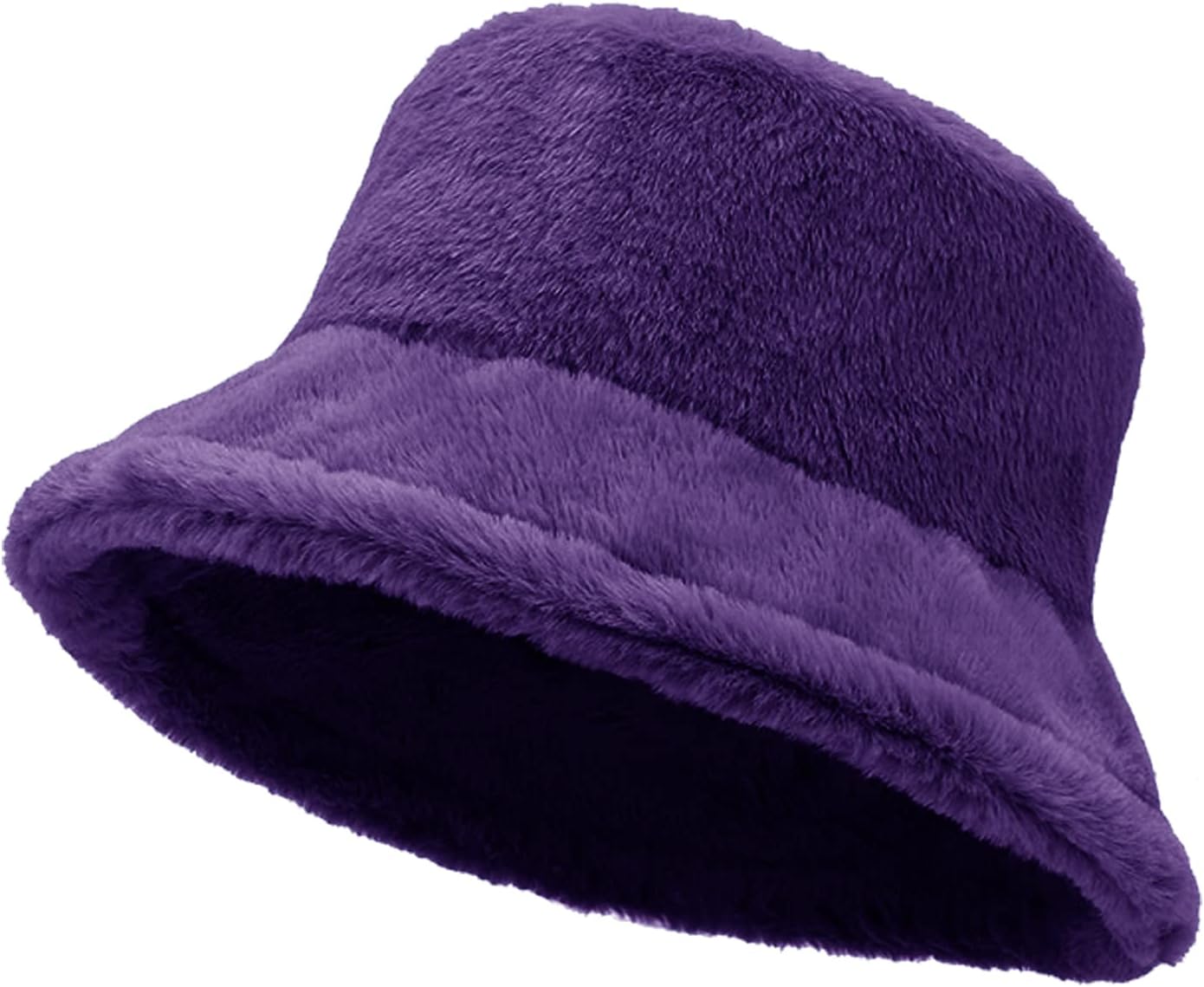 Women Plush Fluffy Bucket Hat Warm Lining Winter Faux Fur Cozy Wide Brim Winter